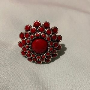 Elegant Red Floral Statement Ring